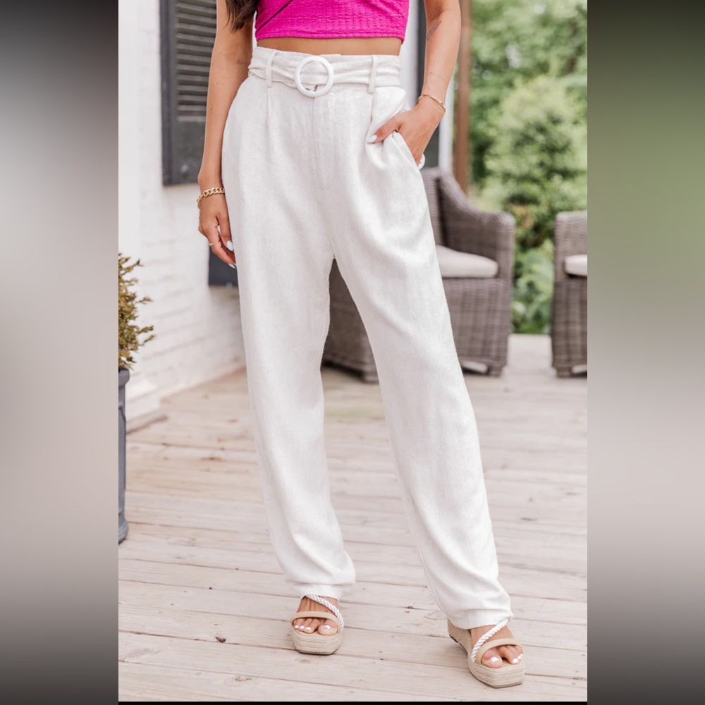 Pink Lily LITTLE UNPREDICTABLE BELTED LINEN PANTS